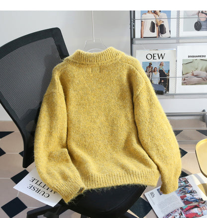 Warmer gelber Cardigan-Pullover mit doppeltem Reißverschluss und Revers ED0922