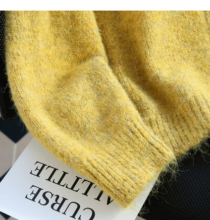 Warmer gelber Cardigan-Pullover mit doppeltem Reißverschluss und Revers ED0922