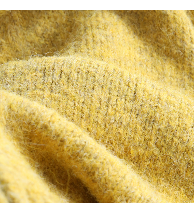 Warmer gelber Cardigan-Pullover mit doppeltem Reißverschluss und Revers ED0922