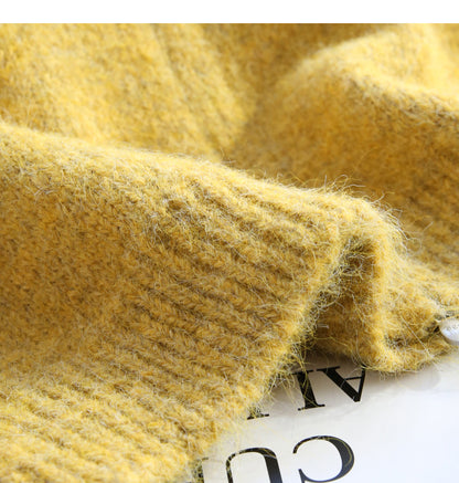 Warmer gelber Cardigan-Pullover mit doppeltem Reißverschluss und Revers ED0922
