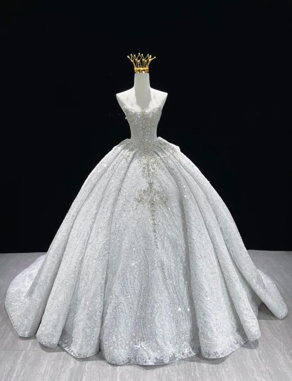 Gorgeous Sweetheart A-line Wedding Dress Tulle Beaded Appliques Bridal Gown White Bridal Dress ED09230