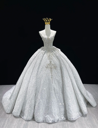 Gorgeous Sweetheart A-line Wedding Dress Tulle Beaded Appliques Bridal Gown White Bridal Dress ED09230