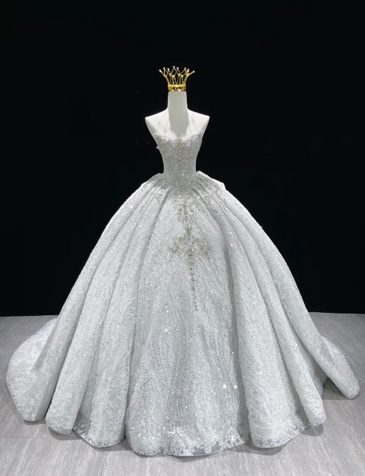 Gorgeous Sweetheart A-line Wedding Dress Tulle Beaded Appliques Bridal Gown White Bridal Dress ED09230