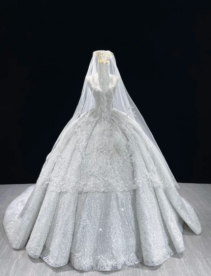 Gorgeous Sweetheart A-line Wedding Dress Tulle Beaded Appliques Bridal Gown White Bridal Dress ED09230