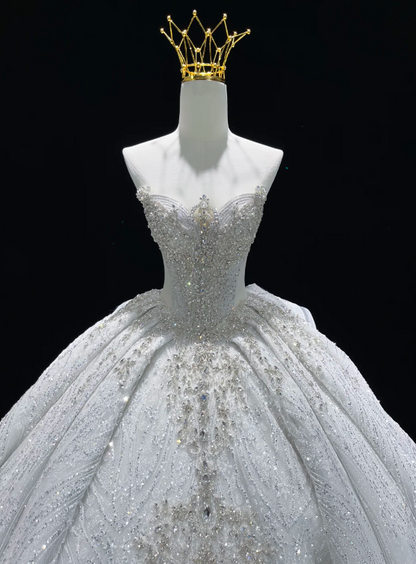 Gorgeous Sweetheart A-line Wedding Dress Tulle Beaded Appliques Bridal Gown White Bridal Dress ED09230
