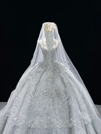 Gorgeous Sweetheart A-line Wedding Dress Tulle Beaded Appliques Bridal Gown White Bridal Dress ED09230