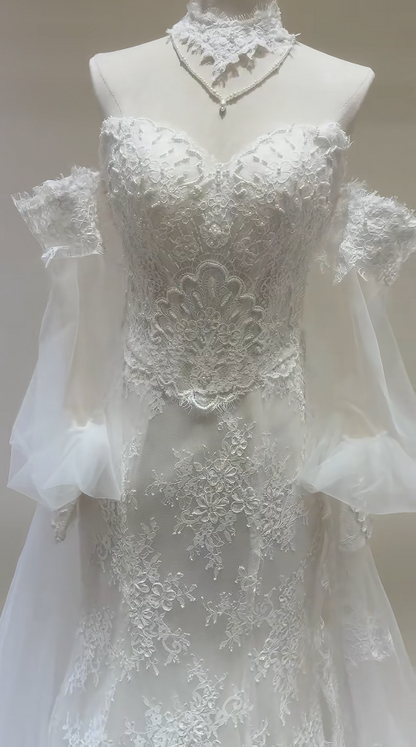Gorgeous Sweetheart Sheath Wedding Dress Lace Appliques Bridal Gown White Bridal Dress ED09232