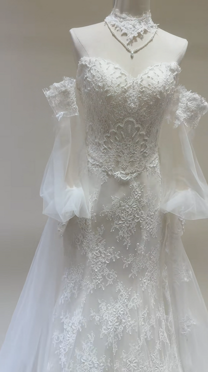 Gorgeous Sweetheart Sheath Wedding Dress Lace Appliques Bridal Gown White Bridal Dress ED09232
