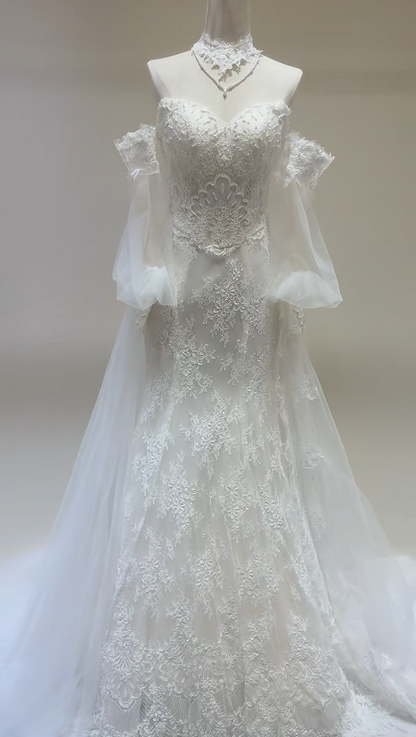 Gorgeous Sweetheart Sheath Wedding Dress Lace Appliques Bridal Gown White Bridal Dress ED09232
