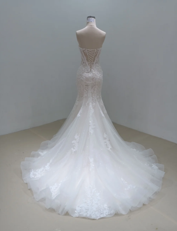 Modest Sweetheart Mermaid Wedding Dress Applique Tulle Bridal Gown White Bridal Dress ED09237
