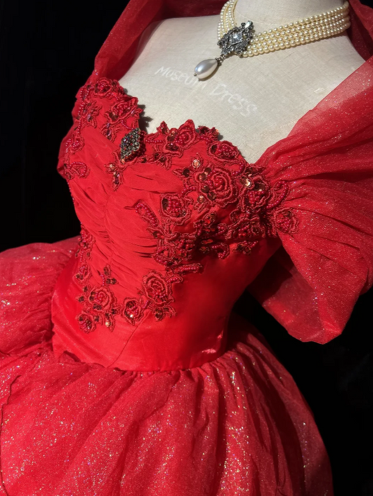 Schlichtes Sweetheart A-Linie langes Abendkleid Tüll rotes Ballkleid ED09240