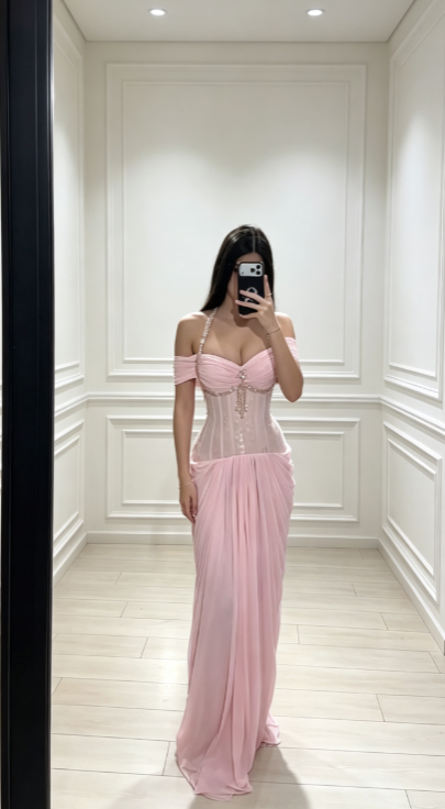 Chic Yellow Prom Dress Sheath Chiffon Dress for Party Off-shoulder Evening Dress ED09241