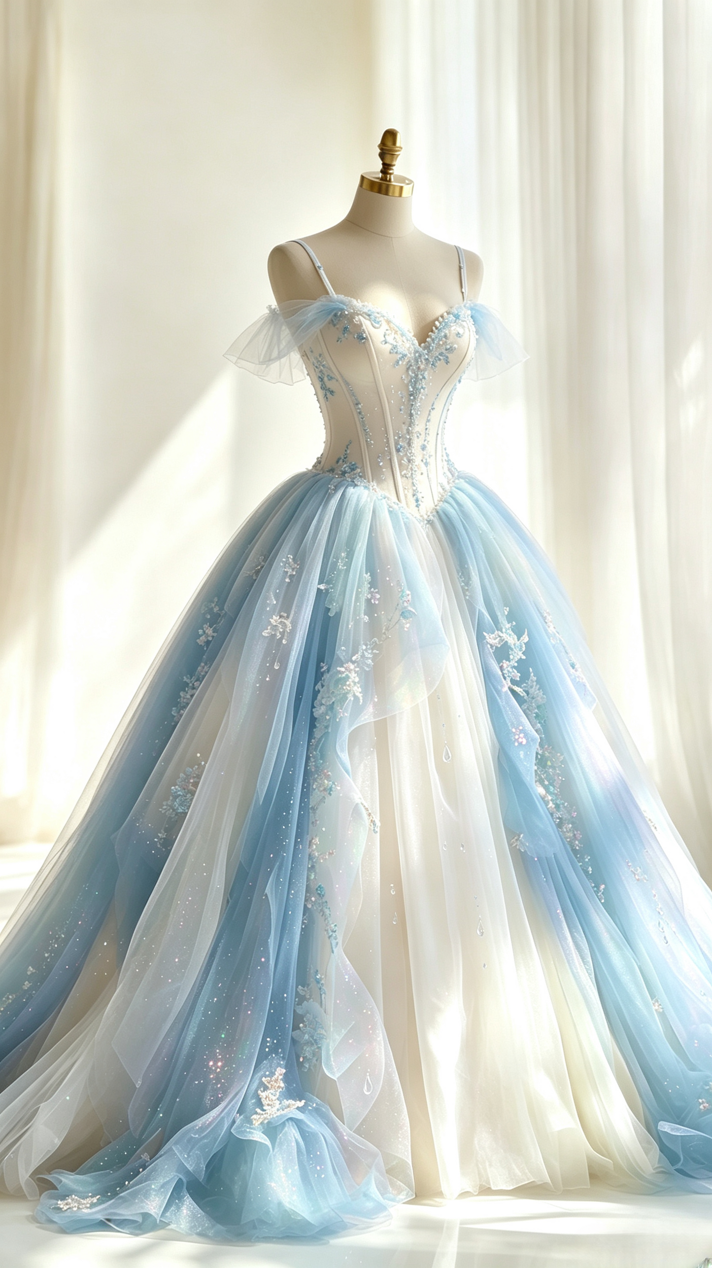 Chic Blue Prom Dress A-Line Tulle Applique Dress for Party Off-shoulder Evening Dress ED09242