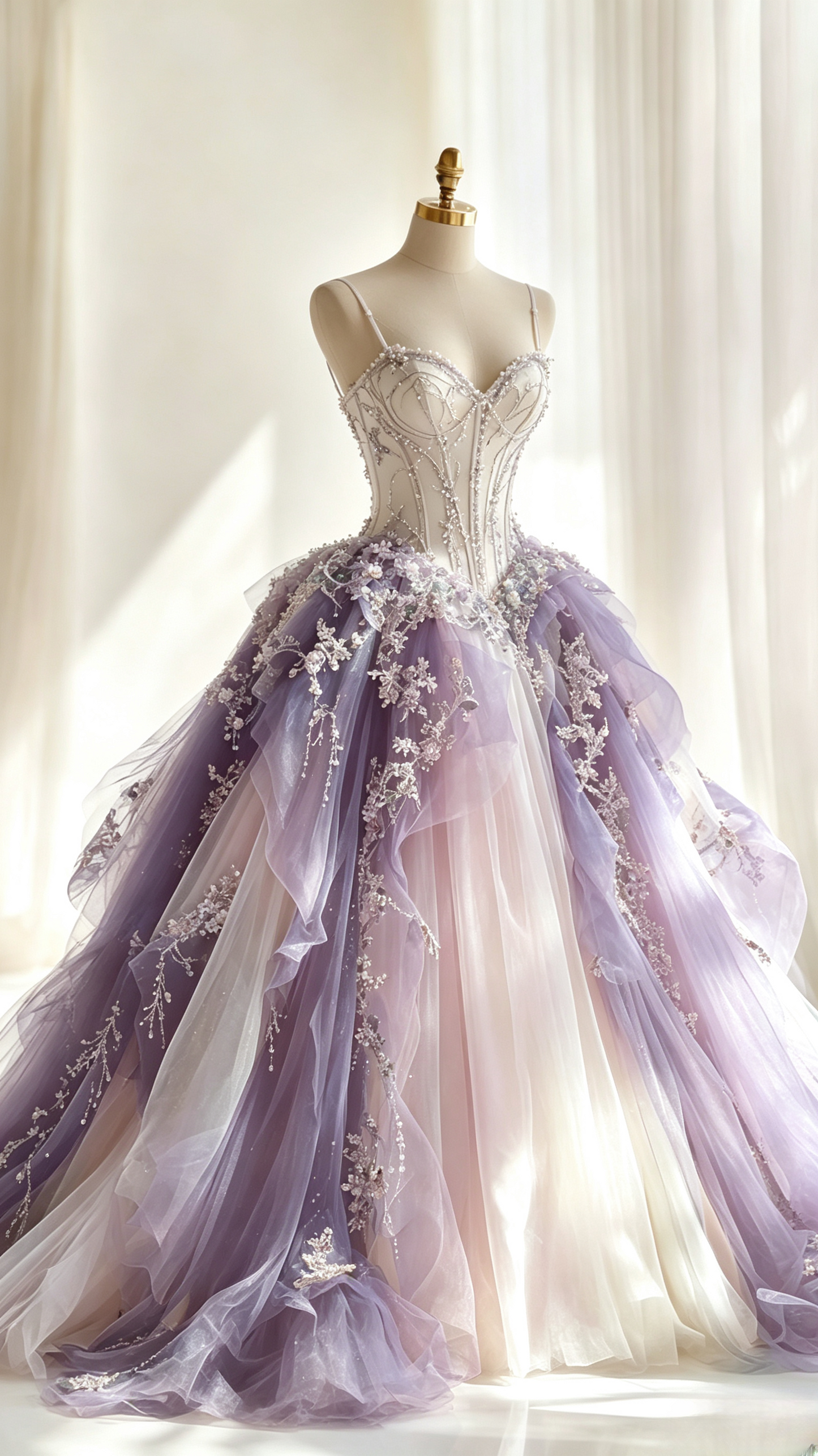 Elegantes lila Ballkleid, A-Linie, Tüll, Applikationen, Partykleid, Träger, Abendkleid ED09244