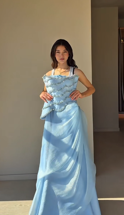 Chic Blue Prom Dress Sheath Chiffon Dress for Party Strapless Evening Dress ED09249
