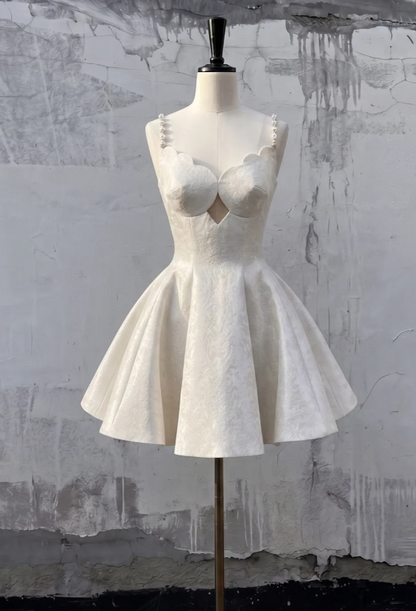 Gorgeous White Hoco Dress Straps A-Line Short Prom Dress Sleeveless Satin Birthday Dress ED09254