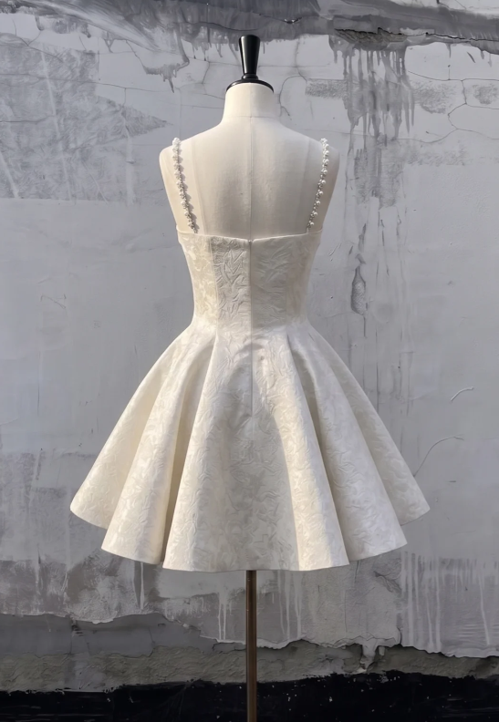 Gorgeous White Hoco Dress Straps A-Line Short Prom Dress Sleeveless Satin Birthday Dress ED09254