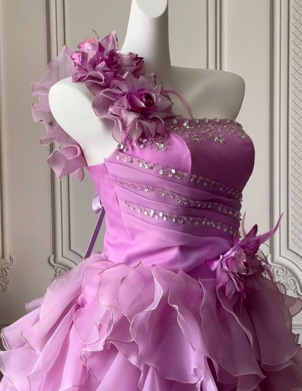 Gorgeous Light Purple Hoco Dress One-shoulder A-Line Short Prom Dress Sleeveless Tulle Birthday Dress ED09255