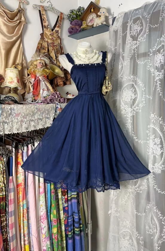 Gorgeous Navy Blue Hoco Dress Straps A-Line Short Prom Dress Sleeveless Chiffon Birthday Dress ED09256