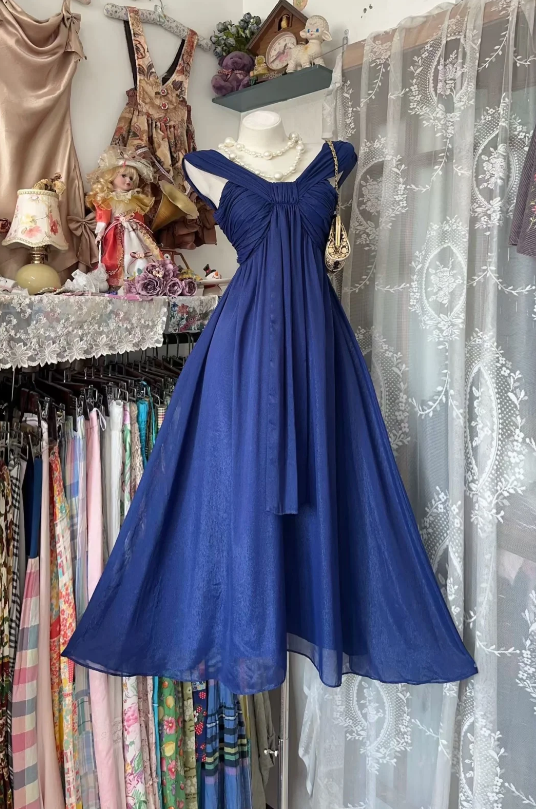 Wunderschönes marineblaues Hoco-Kleid A-Linie kurzes Ballkleid ärmelloses Chiffon-Geburtstagskleid ED09257