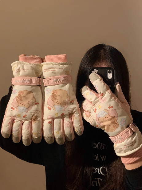 Cute full-finger touchscreen ski and cycling gloves ED0925