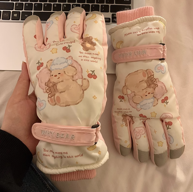 Cute full-finger touchscreen ski and cycling gloves ED0925