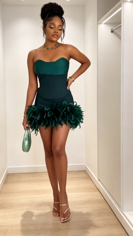 Sexy dunkelgrünes Hoco-Kleid Trägerloses Etuikleid Kurzes Ballkleid Ärmelloses Satin-Geburtstagskleid ED09262