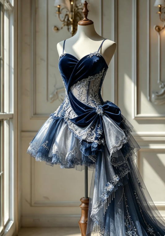 Modisches marineblaues Hoco-Kleid mit Trägern, A-Linie, kurzes Abschlussballkleid, ärmelloses Tüll-Geburtstagskleid ED09267