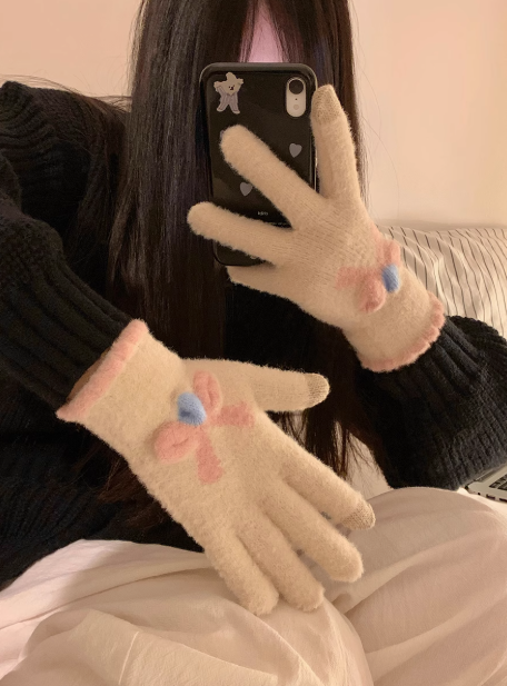 Cute Thick Touch Screen Plush Five Finger Gloves ED0926