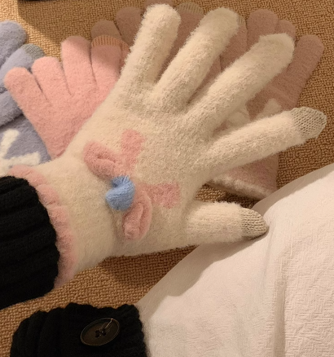 Cute Thick Touch Screen Plush Five Finger Gloves ED0926