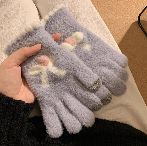 Cute Thick Touch Screen Plush Five Finger Gloves ED0926