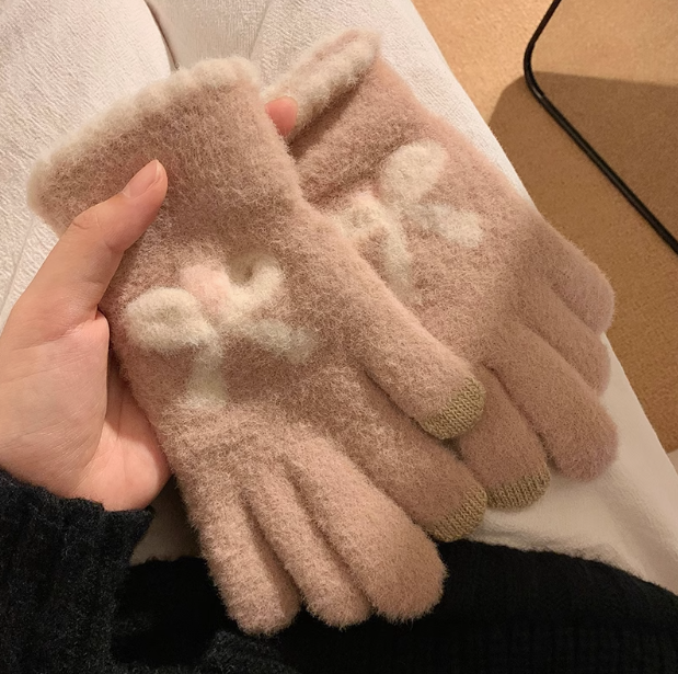 Cute Thick Touch Screen Plush Five Finger Gloves ED0926