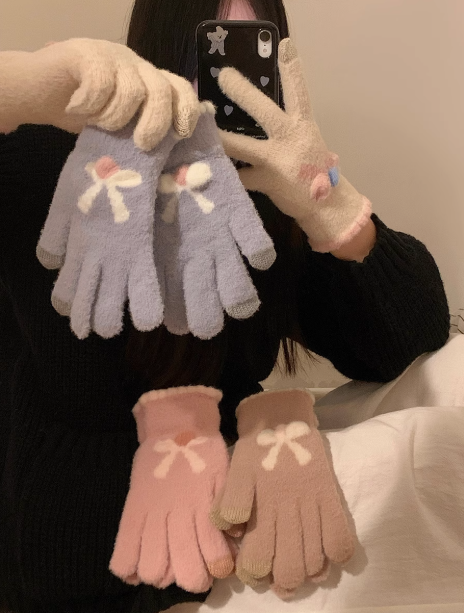 Cute Thick Touch Screen Plush Five Finger Gloves ED0926