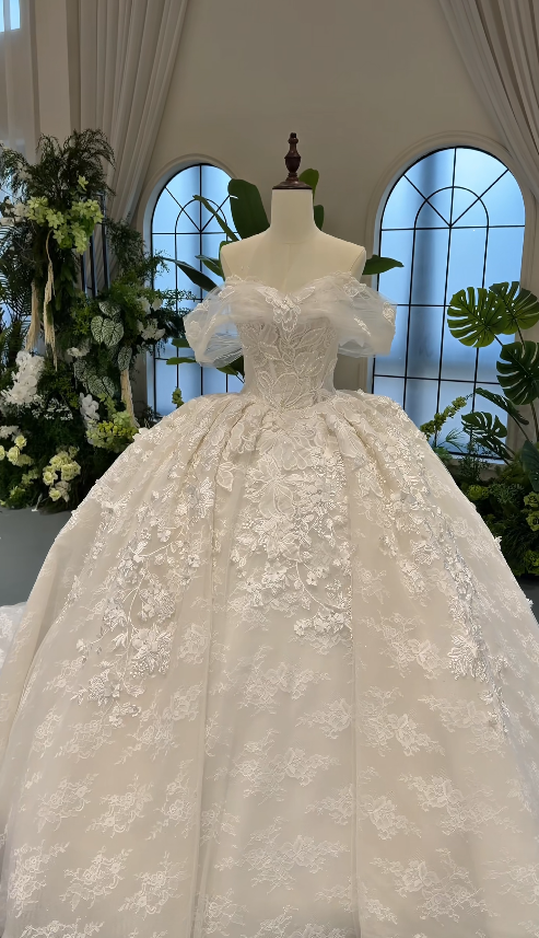 Timeless A-Line Off-shoulder Wedding Dress Lace Applique Bridal Gown White Bridal Dress ED09272