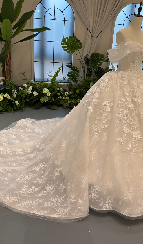 Timeless A-Line Off-shoulder Wedding Dress Lace Applique Bridal Gown White Bridal Dress ED09272