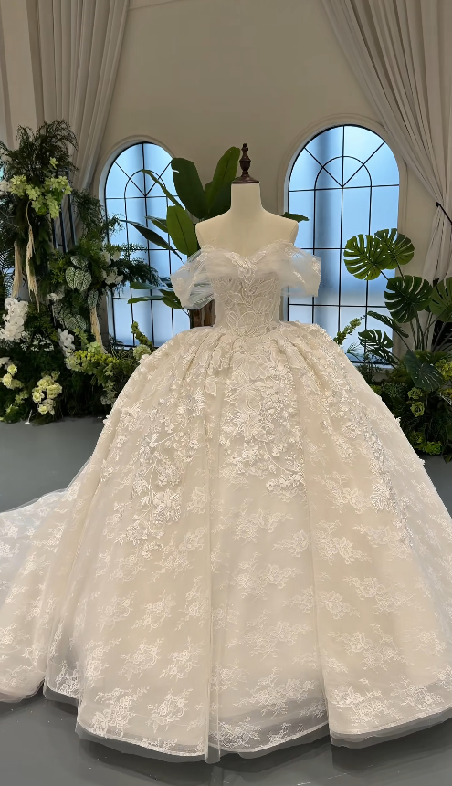 Timeless A-Line Off-shoulder Wedding Dress Lace Applique Bridal Gown White Bridal Dress ED09272