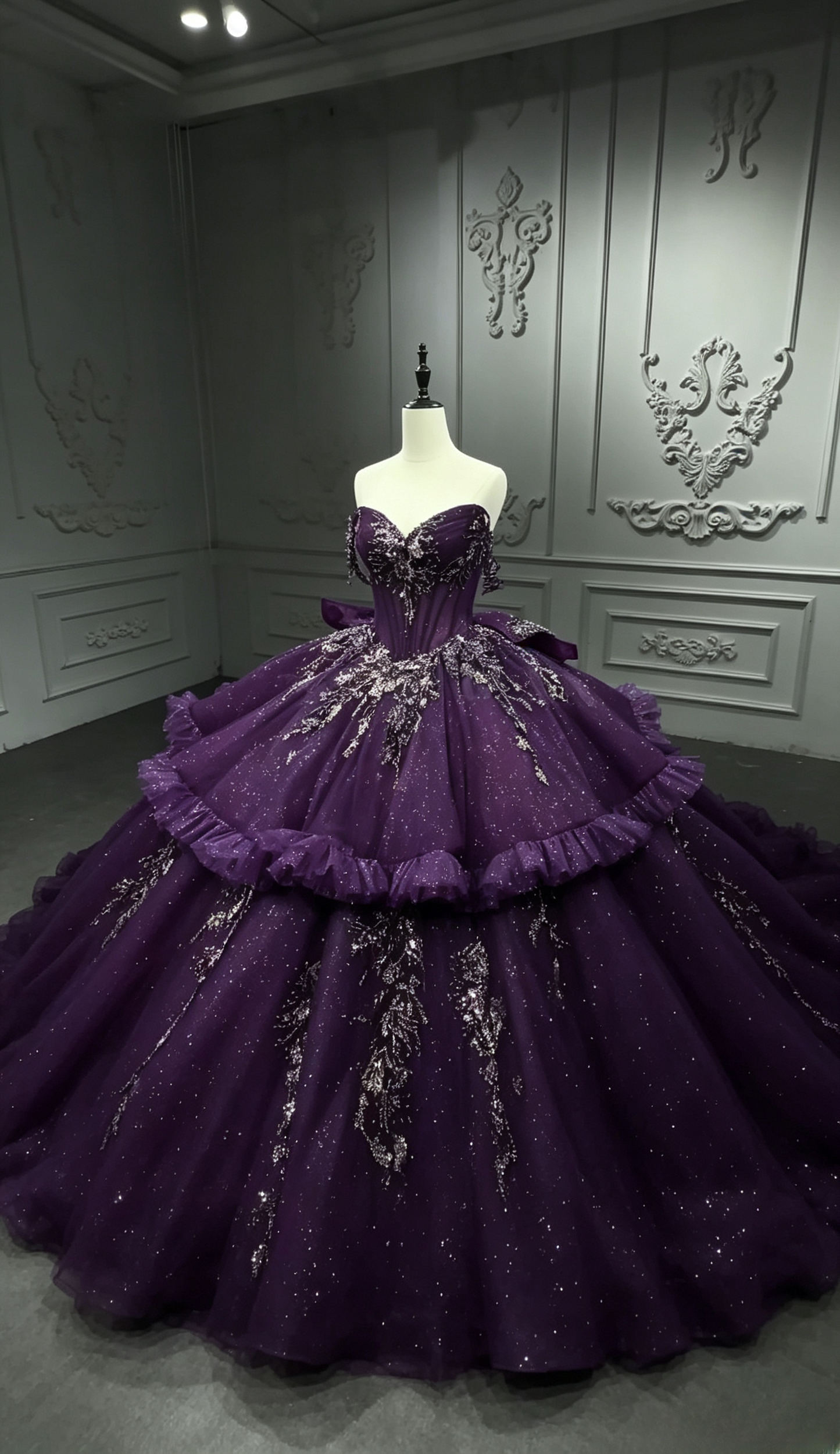 Feenhaftes, schulterfreies Ballkleid für Quinceañera, Tüll-Applikationskleid zum Geburtstag, violettes Sweet 16 Kleid ED09280