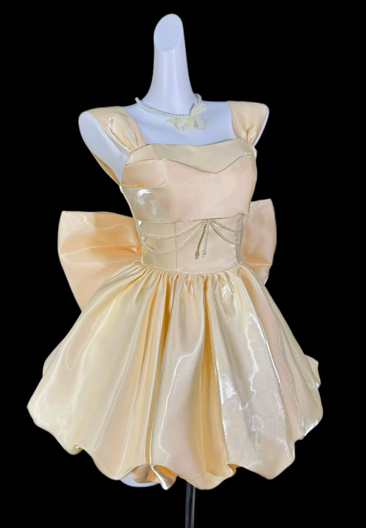 Feenhaftes gelbes Geburtstagskleid, Träger, A-Linien-Kleid für Party, Satin Hoco Kleid ED09283