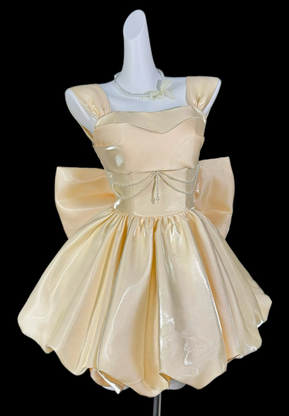 Fairy Yellow Birthday Dress Straps A-Line Dress for Party Satin Hoco Dress ED09283