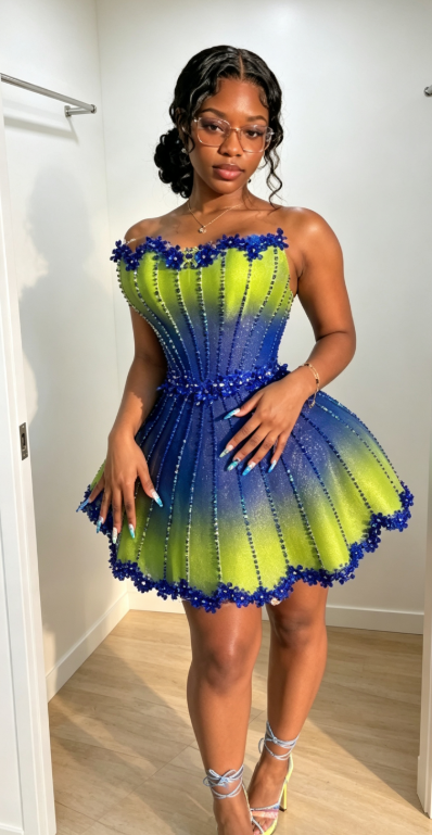 Feenblaues Geburtstagskleid Trägerloses A-Linien-Kleid für Partys Satin Hoco-Kleid ED09285