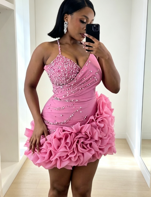 Sexy Pink Hoco Dress Straps A-Line Dress for Party Tulle Birthday Dress ED09293