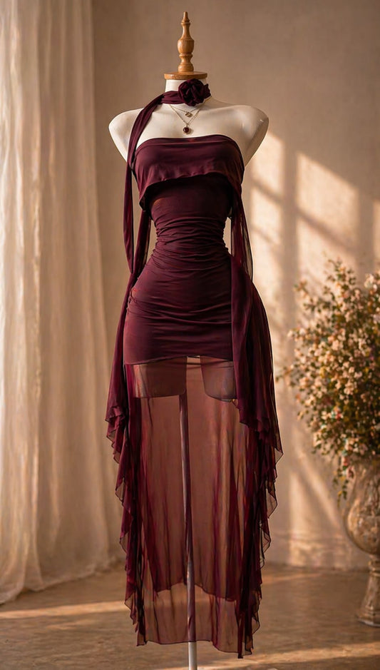 Sexy dunkelgrünes Hoco-Kleid, trägerloses Etuikleid für Partys, Chiffon-Geburtstagskleid ED09296