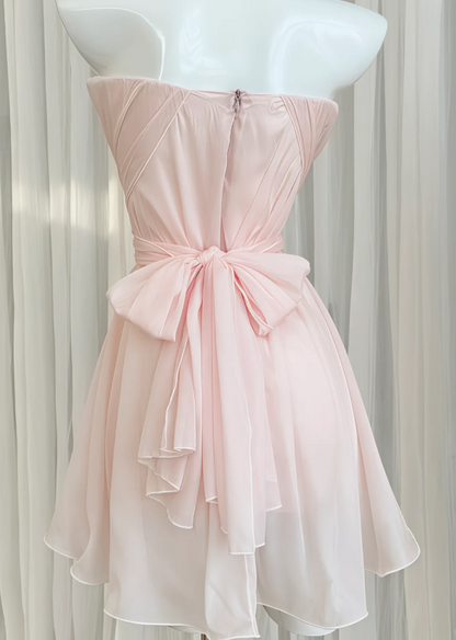 Sexy Pink Hoco Dress Strapless Sheath Dress for Party Chiffon Birthday Dress ED09297