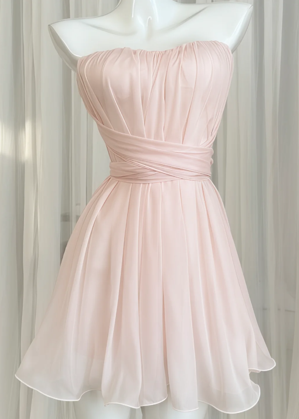 Sexy Pink Hoco Dress Strapless Sheath Dress for Party Chiffon Birthday Dress ED09297