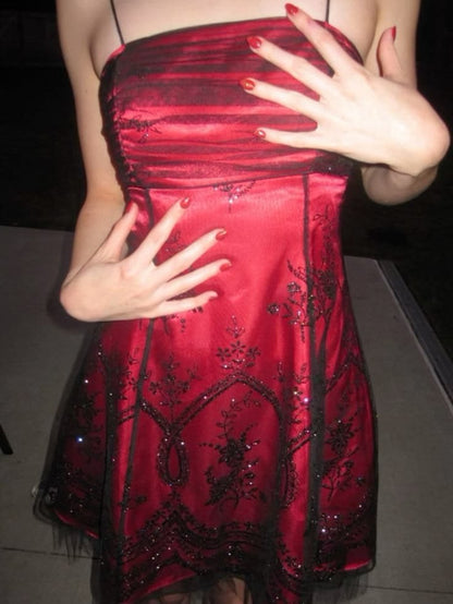 Vintage Burgundy Hoco Dress Straps A-Line Dress for Party Chiffon Beaded Birthday Dress ED09301