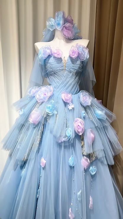 Gorgeous Blue Sweet 16 Dress Sweetheart A-Line Quinceanera Dress Tulle Prom Dress ED09313