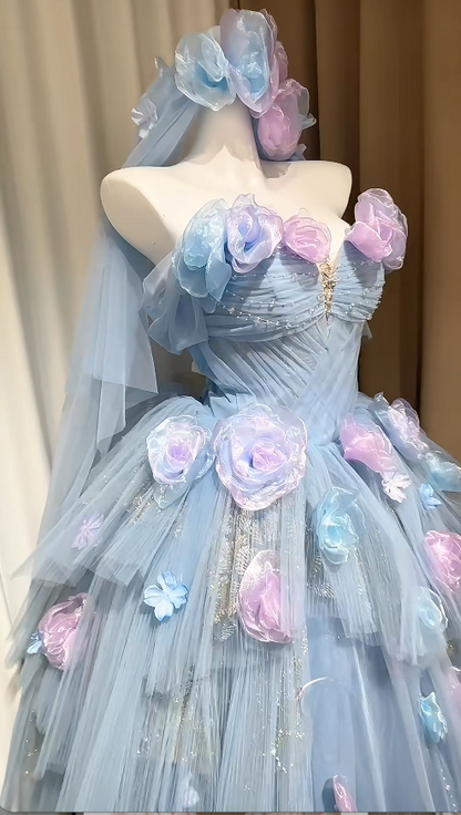 Gorgeous Blue Sweet 16 Dress Sweetheart A-Line Quinceanera Dress Tulle Prom Dress ED09313