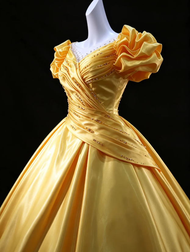 Gorgeous Yellow Sweet 16 Dress V-neck  A-Line Quinceanera Dress Satin Prom Dress ED09314