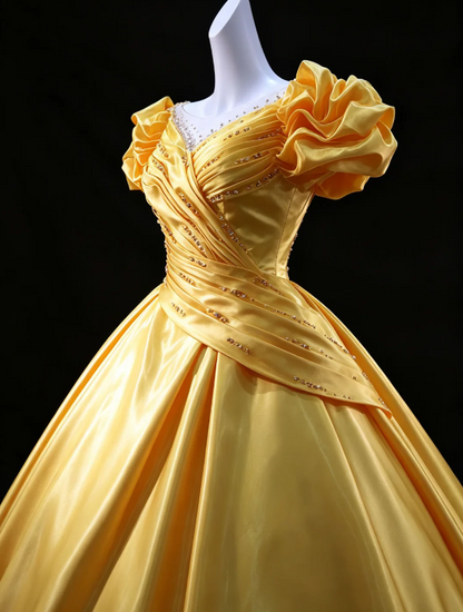 Gorgeous Yellow Sweet 16 Dress V-neck  A-Line Quinceanera Dress Satin Prom Dress ED09314