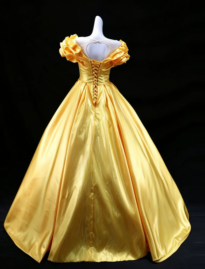 Gorgeous Yellow Sweet 16 Dress V-neck  A-Line Quinceanera Dress Satin Prom Dress ED09314